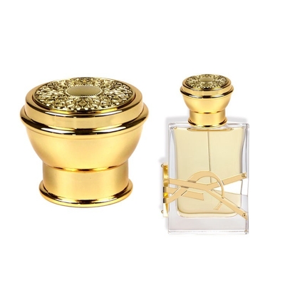 O ouro liga de zinco de empacotamento cosmético da tampa do perfume da personalização chapeou