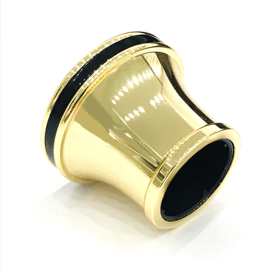 Cor clássica do ouro com os tampões de garrafa pretos do perfume do alumínio de Zamak da cor