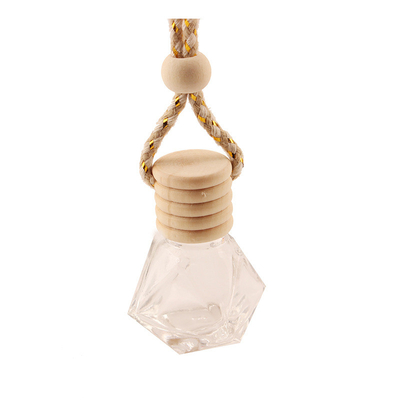 8ML Diamond Perfume Bottle, pendente da garrafa de perfume do carro, vidro transparente, garrafa vazia com tampão de madeira