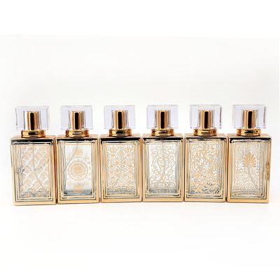 comprar 50ml galvanizou a garrafa de vidro por atacado do pulverizador de perfume da garrafa de vidro da garrafa vazia quadrada do Subpackage da garrafa de perfume online manufacture