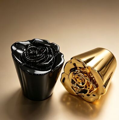 comprar Tampa de Perfume Esculpida em Rosa de Luxo em Liga de Zinco Dourada e Preta Fabricação em linha