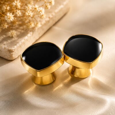 comprar Tampa de Perfume Geométrica de Cristal Preto em Liga de Zinco com Acabamento Dourado Eletrodepositado Fabricação em linha