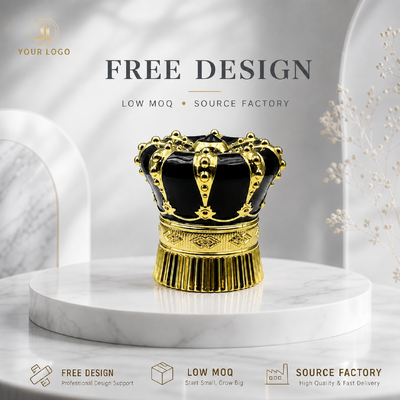 comprar Luxo Negro Ouro Rivet Crown Zinc Alloy Perfume Cap 3D Rebocado Zamac Lid Custom Logo OEM ODM Fonte Fábrica Atacado Fabricação em linha