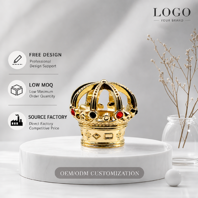 comprar Luxury Hollow King Crown Zamac Cap Perfume Gold Plated Inlaid Rhinestone Royal Fragrance Lid Zinc Alloy Metal Parfume Bottle Cover Custom Logo FEA15 For Dubai Oud Attar Perfume Bottle Fabricação em linha