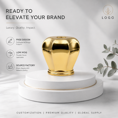comprar Luxury Multi Curved Faceted Zinc Alloy Perfume Cap Mirror Gold Electroplated Zamac Fragrance Bottle Lid Custom Logo OEM ODM Source Factory Wholesale Fabricação em linha