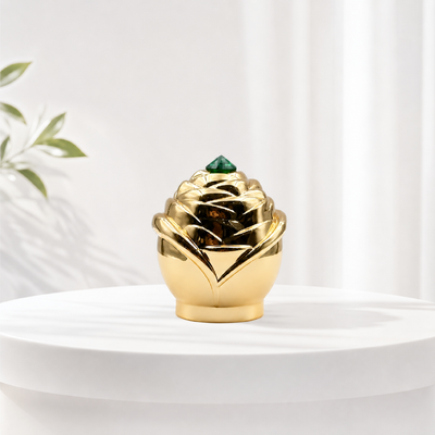 comprar Flor esculpida rosa liga de zinco perfume tampa verde strass top ouro frasco de perfume top logotipo personalizado Fabricação em linha