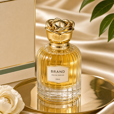comprar Fábrica Logotipo personalizado Espelho polido 3D Full Bloom Rose Zamac Cap Perfume Gloss Gold Zinc Alloy Bowl Round Floral Lid Compatible FEA15 Glass Ladies Oud Perfume Bottles Fabricação em linha