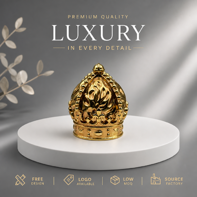 comprar Premium Royal em relevo floral coroa de contas espelho ouro liga de zinco perfume tapa sólida Zamac Metal pesado tampa para designer de luxo perfume embalagem magnética Fabricação em linha