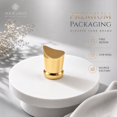 comprar Tampa de Perfume de Liga de Zinco Curva Crescente Atacado de Fábrica Dourado Brilhante Zamac Tampa de Garrafa de Fragrância Logotipo Personalizado OEM Capa de Metal para Perfume Tampa Magnética Fabricação em linha