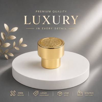 comprar Tampa de Perfume em Liga de Zinco Personalizada de Fábrica, Galvanoplastia Dourada Brilhante, Cilindro de Dupla Camada, Textura Embutida, Tampa de Metal para Perfume, Suporte para Logotipo Embutido Personalizado Magnético Fabricação em linha