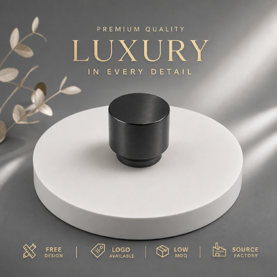 comprar Minimalista cilindro de liga de zinco Cap Fragrância escovado preto duplo deck Perfume Bottle Top Logotipo personalizado para perfume garrafa de vidro magnético Fabricação em linha
