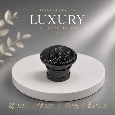 comprar Grátis Dupla camada Base de liga de zinco Parfume tapa com relevo floral Bead Trim preto Metal Cap Perfume OEM ODM Custom Logotipo Fabricação em linha