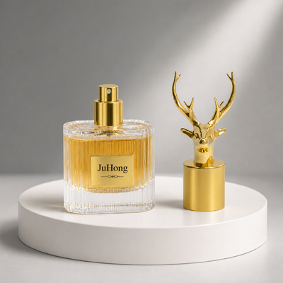 comprar Tampa de Perfume de Zamac com Cabeça de Veado 3D de Luxo com Gravação de Logotipo Personalizado e Acabamento Dourado Eletrodepositado Fabricação em linha