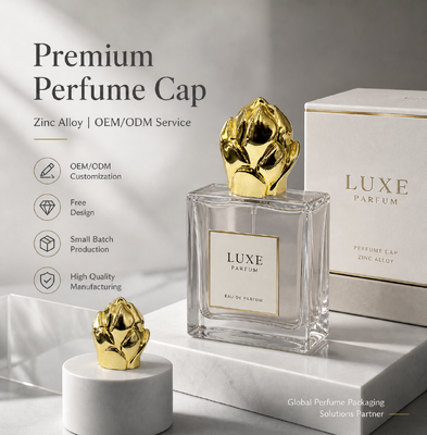 comprar Luxury Lotus Bud Zinc Alloy Cap Perfume Electroplated Gold Zamac Fragrance Bottle Lid Custom Logo Metal Perfume Cover OEM Embalagem Magnética Fabricação em linha