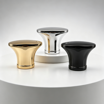 Comprar Tampa de perfume em liga de zinco em forma de sino com base de anel decorativo único e topo em cúpula arredondada, galvanoplastia espelhada multicolorida, logotipo personalizado OEM ODM Fabricação em linha