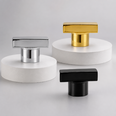 Comprar Fábrica Grátis T-Shape Bar Zamac Cap Perfume Horizontal Rectangular Top Metal Perfume Bottle Cover Logotipo personalizado OEM Fabricação em linha