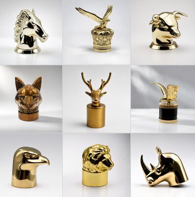 Comprar Fábrica de Origem Tampa de Perfume de Luxo em Liga de Zinco com Cabeça de Animal Logotipo Personalizado Tampa Magnética de Zamac para Frasco de Perfume Vários Estilos Fabricação em linha