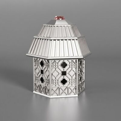 Comprar Pavilhão de luxo Casa estilo Zamac Cap Perfume Hexagonal Retalho oculto esculpido com incrustação de gema rosa FEA15 Boca de liga de zinco Capela de perfume de ouro claro Revestimento de logotipo personalizado Fonte Fábrica Fabricação em linha