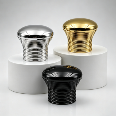Comprar Tampa de Perfume de Liga de Zinco FEA15 com Topo Redondo em Cúpula, Textura Vertical Canelada, Tampa de Garrafa de Perfume de Metal Eletrodepositado com Logotipo Personalizado OEM ODM Fabricação em linha