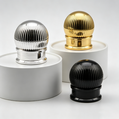 Comprar FEA15 Tampa de Perfume Zamac com Nervuras Verticais e Topo Esférico, Tampa de Garrafa de Perfume de Metal em Forma de Globo Eletrodepositado, Logotipo Personalizado OEM ODM Tampa de Parfume de Liga de Zinco Fabricação em linha