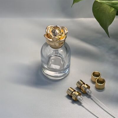 Luxo Brilhante Ouro Rosa Forma Zamac Caps de garrafas de perfumes Custom gravado Logotipo de liga de zinco cilindro fechaduras de fragrância