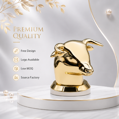 Cabeça de touro de luxo Cap de perfume de liga de zinco Espelho de ouro eletroplaçado Zamac Bottle de fragrância tampa personalizada Logotipo em relevo Metal perfume top OEM ODM Fábrica Fonte atacado