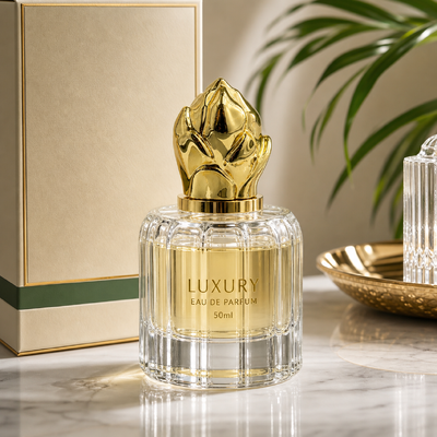 Venda Quente Dubai Luxury Mirror Gold 3D Magnolia Flower Bud Zamac Cap Perfume Floral Metal Oud Attar Bottle Cover Custom Logo gravado