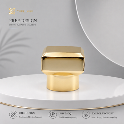 Espelho Dourado Quadrado Quadrado de Duas Camadas Capa de Perfume de Ligação de Zinco Capa de Perfume de Metal Polido Personalizado Capa para Designer de Luxo Garrafa de Perfume de Vidro Vazia
