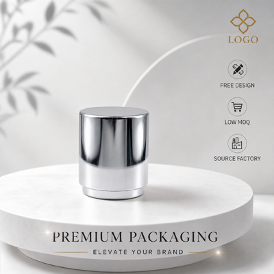 Fonte de fábrica tampa de perfume de liga de zinco prata espelho de duas camadas baixo MOQ personalizado tampa redonda de metal JH5056 para embalagem de garrafa de vidro de perfume de designer