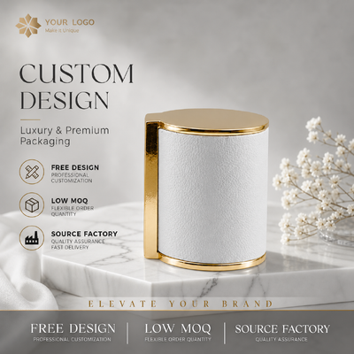 Capuz de perfume de liga de zinco de ouro de couro branco Capuz de perfume de liga de zinco personalizado Capuz de perfume JMS032 para designer de luxo Pacote cosmético de perfume de vidro vazio