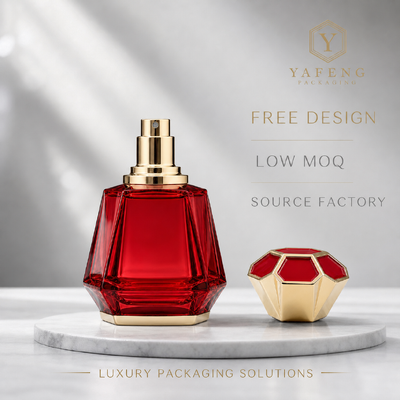 Fábrica Grosso Diamond Cut Zinc Alloy Cap Perfume Gold Plated Red Enamel Zamac Fragrance Bottle Lid Custom Logo OEM Metal Perfume Cover