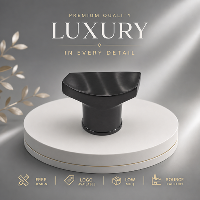 Ventilador de luxo irregular de liga de zinco Cap de fragrância escovado preto forma especial garrafa de perfume Top logotipo personalizado acessórios de embalagem