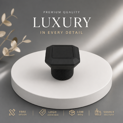 Textura grelhada Copo de fragrância de liga de zinco preto mate Botelho de perfume octogonal superior Logotipo de gravura personalizado para embalagens de perfumes