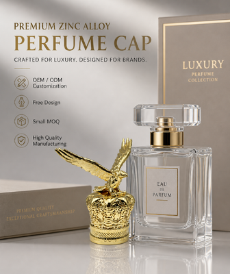 Caixa de perfume de cabeça de águia de liga de zinco, borracha polida polida de ouro 3D cabeça de falcão tampa de metal para garrafa de perfume de luxo logotipo personalizado magnético