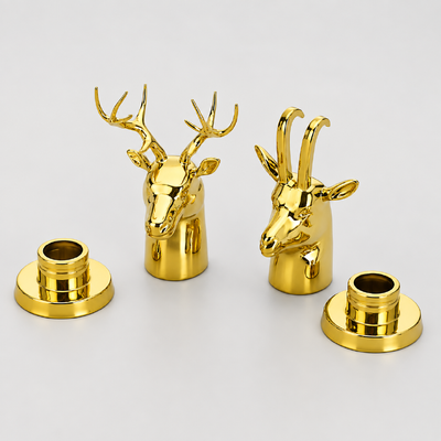 Tampa de Perfume Destacável de Cabeça de Veado Antílope em Zamac Liga de Zinco Escultura de Animal 3D Tampa de Frasco de Fragrância Banhada a Ouro Logotipo Personalizado Serve em Gargalo FEA de 15mm
