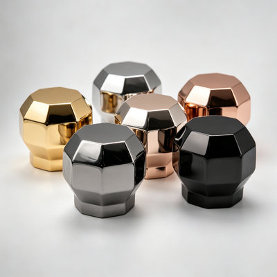 Fábrica Varejo Grosso Forma de Bola de Diamante Multifacetado Zamac Cap Perfume 3D Corte Geométrico Metal Perfume Bottle Cover Ouro Prata Rosa Ouro Preto Gunmetal Custom Logotipo