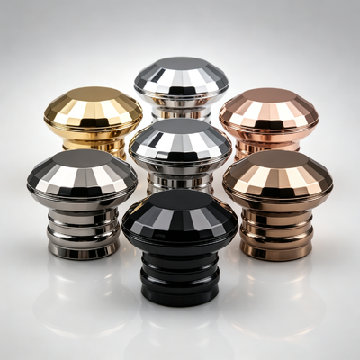 Tampa de perfume de liga de zinco com corte facetado de diamante de luxo, base multicamadas, tampa de garrafa de perfume Zamac, galvanoplastia multicolorida, logotipo personalizado OEM ODM