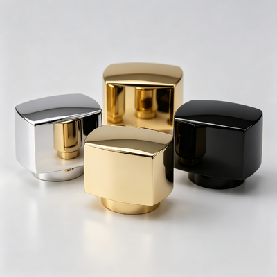 Atacado de Fábrica Tampa de Perfume Zamac Arredondada em Cubo com Design de Borda Chanfrada Capa de Garrafa de Perfume de Metal Logo Personalizado OEM Dourado Prata Preto