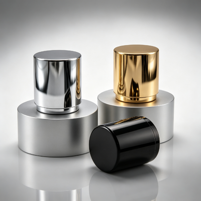 Tampa de Perfume Cilíndrica Lisa de Liga de Zinco Zamac Sólido com Acabamento Espelhado Eletrodepositado e Logotipo Personalizado OEM Magnético
