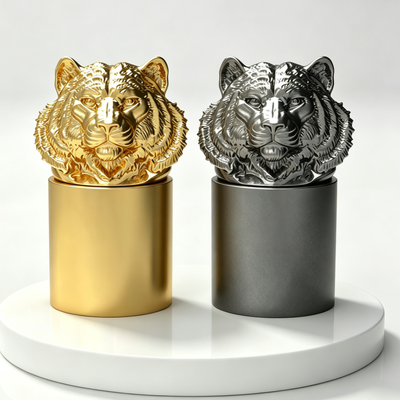 Tampa de Perfume em Liga de Zinco Zamac com Cabeça de Tigre | Tampa de Garrafa de Escultura de Animal de Luxo