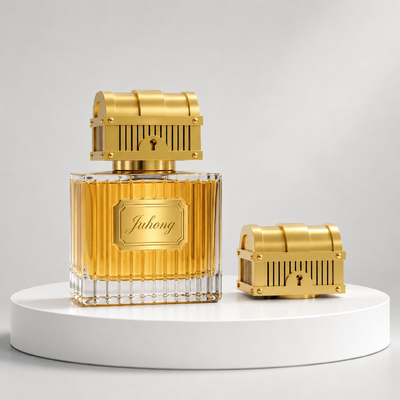 Luxury Zamac Treasure Chest Cap Perfume Custom Metal Fragrância Bottle Close