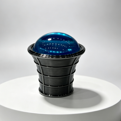 Tampa de perfume de zamac preto escovado de luxo com topo de cúpula de cristal azul
