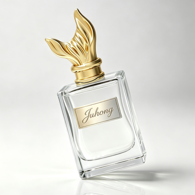 Garrafa de perfume de vidro curvo e retangular de luxo com tampa Zamac de ouro, garrafa de perfume de base espessa e clara vazia, frasco de perfume de vidro com logotipo personalizado para embalagem de perfumes