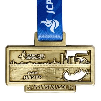 O ouro do retângulo da fita azul gravou medalhas feitas sob encomenda ligas de zinco