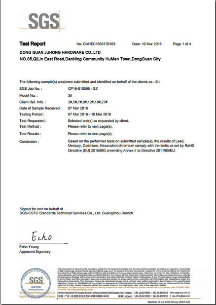 China Juhong Hardware Products Co.,Ltd Certificações